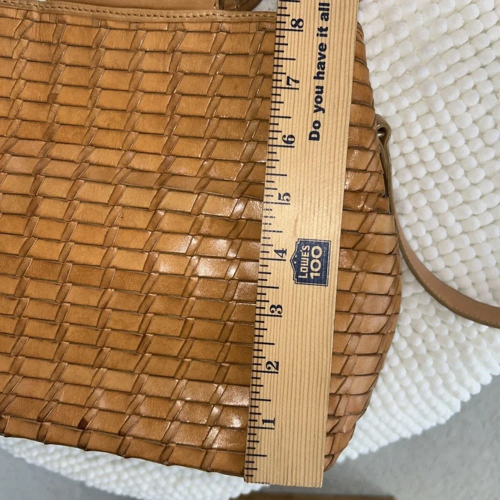 Vtg Fossil 75082 Leather Woven Crossbody Satchel Bag Caramel 1954 Collection